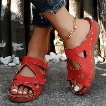 Nové dámske Sandále Bytov Bežné Mäkké Jediným Pláži Klin Vulkanizovanej Topánky Zapatillas De Mujer zapatos de verano mujer Plus Veľkosť