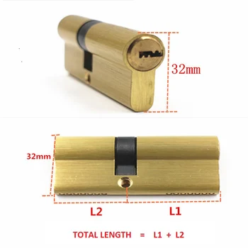Brass Door Lock valec Predĺžil 65 70 80 90 mm Neobjektívne Zámok core Anti-Theft Vstup zámok časť