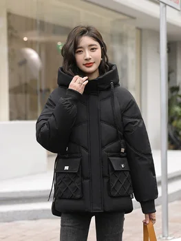 MEILLY DOLPHIN Nový kórejský Zimné Ženy Parkas Bundy Bežné Hrubé Teplé Kapucňou Krátka Srsť Žena Zimné Outwear Bunda Parkas