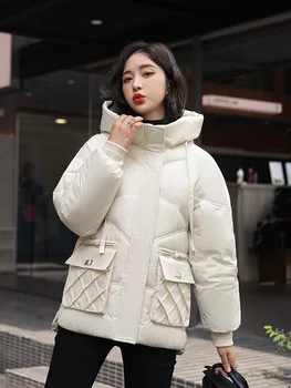 MEILLY DOLPHIN Nový kórejský Zimné Ženy Parkas Bundy Bežné Hrubé Teplé Kapucňou Krátka Srsť Žena Zimné Outwear Bunda Parkas