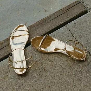 Maxdutti 2023 Francúzsky Módny Elegantné Dámy Z Ovčej Otvorenou Špičkou Kožené Sandále Lete Bežné Ploché Zlaté Sandále, Topánky Ženy